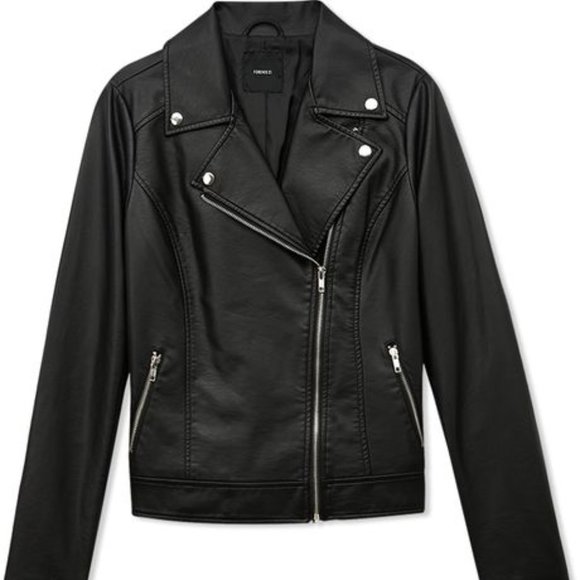 Forever21 Favorite Moto Jacket Black Faux Leather - Picture 1 of 9